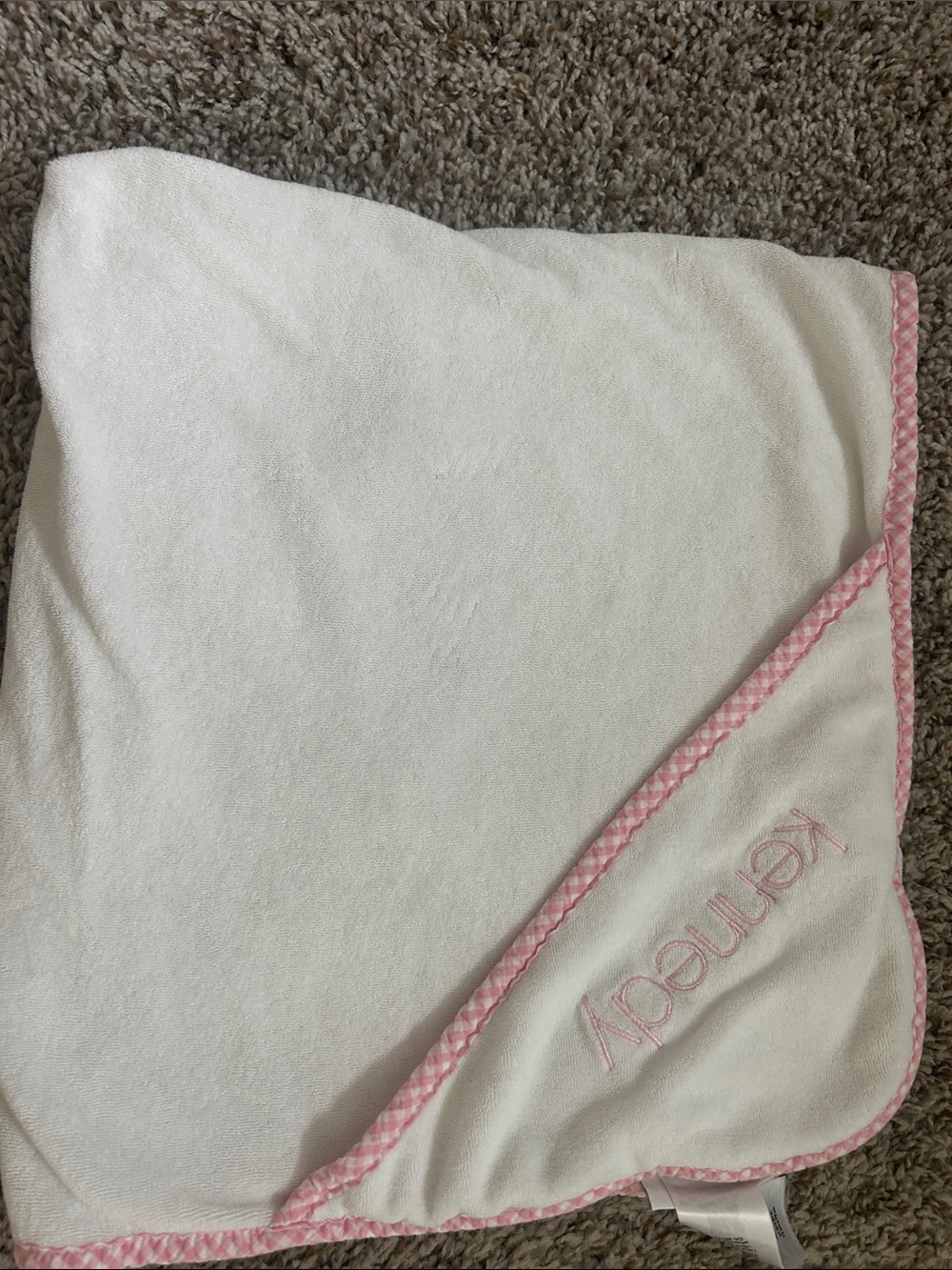 Kennedy -  White & Pink Trim Hooded Baby Towel pbk